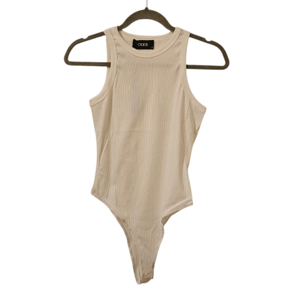 White Cider Women's Solid Ribbed Sleeveless Bodysuit